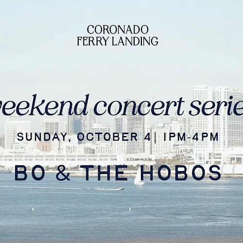 A flyer for Coronado Ferry Landing weekend concert series featuring Bo & the Hobos on Sunday, Oct 4, 1&ndash;4 PM.